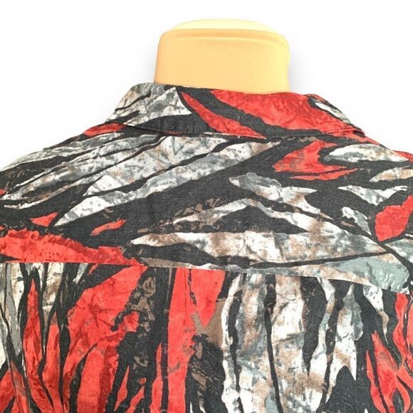 Vintage Shirt Red Black Abstract Short Sleeve Boxy Camp Collar Hawaiian Printed - Picture 7 of 12